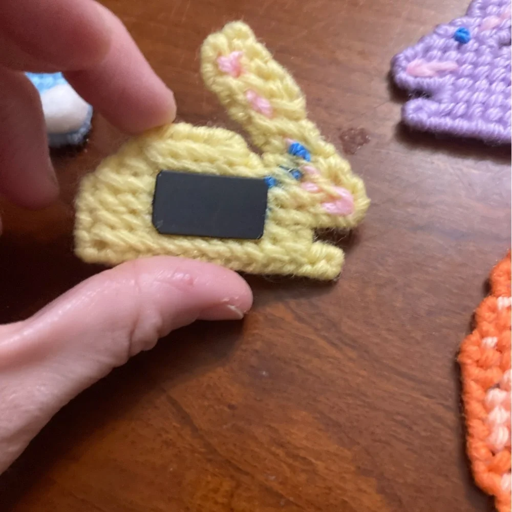 Handmade Easter Bunny & Egg Appliques - Pastel Mix Magnets on the back.